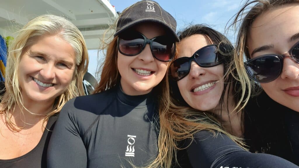 four ladies on boat selfie
