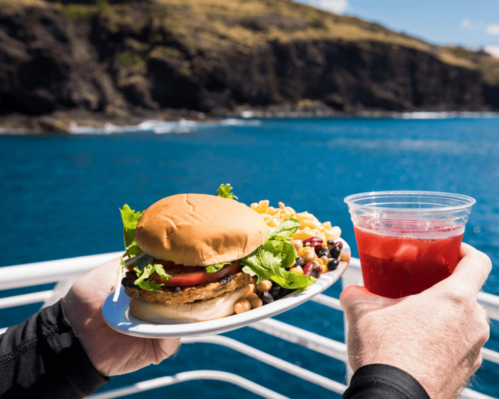 Food on boat with sea in background