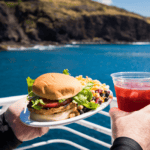 Food on boat with sea in background
