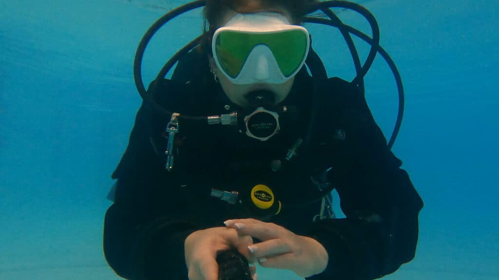 katy jane testing scout mask in pool