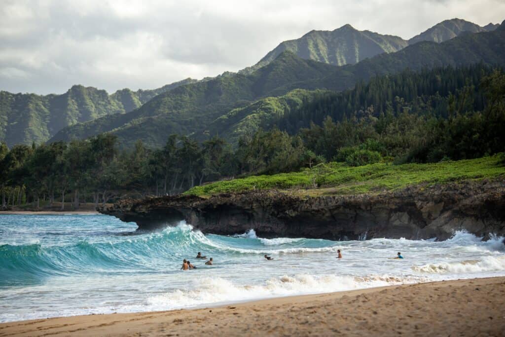 Hawaii beach and mountains