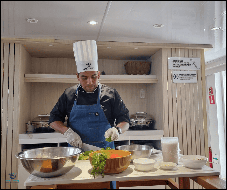 chef on a boat preparing a meal